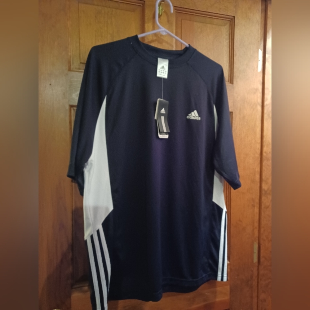 Adidas black white L large men's athletic training top shirt nwt new with tags